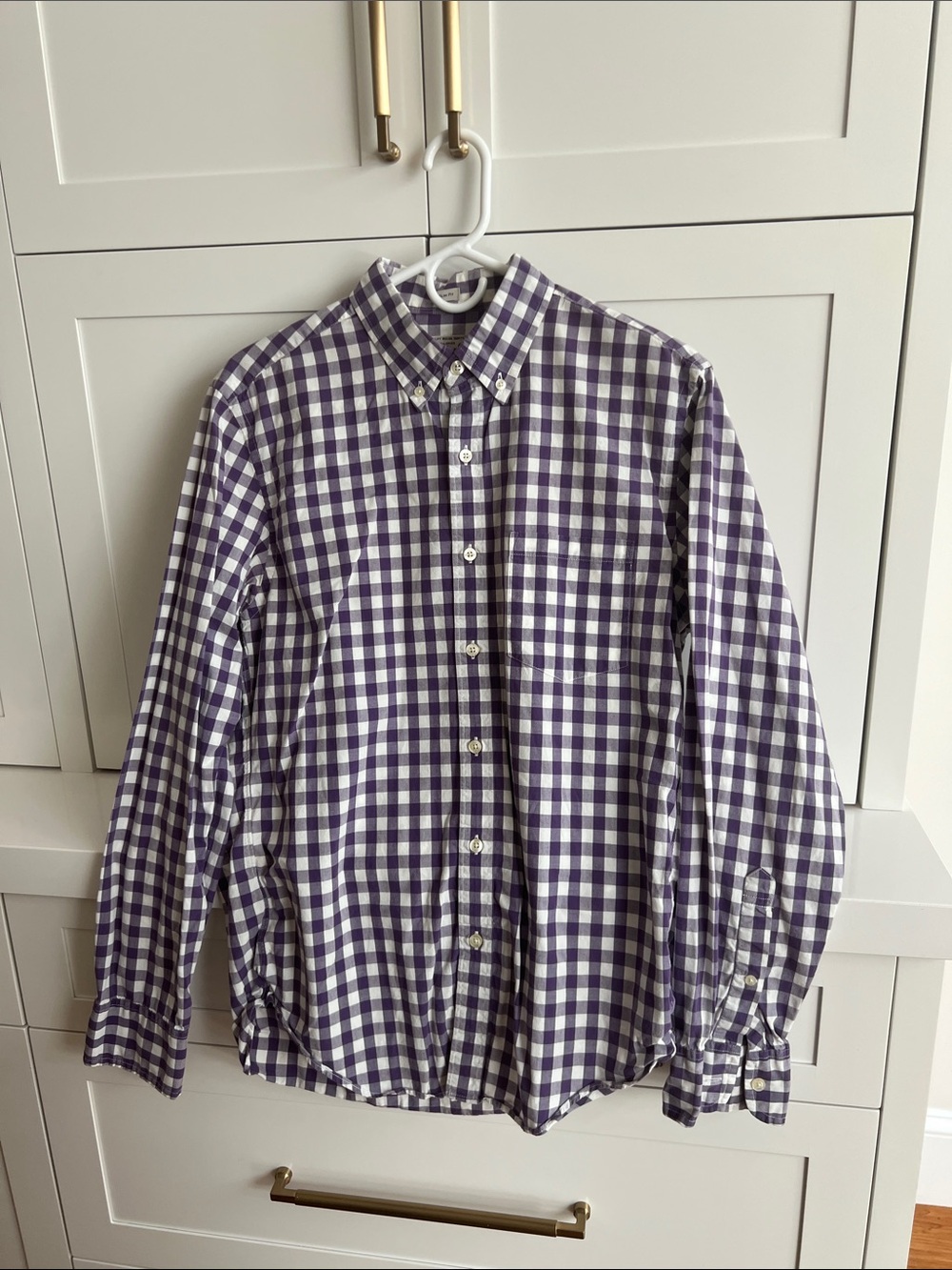 J Crew Men's Purple and White Check Slim Fit Button-Down Shirt
